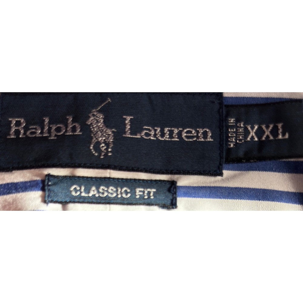 Ralph Lauren Button Down Mens XXL 52" x 32" Blue White Classic Fit Striped Pony - Picture 7 of 8